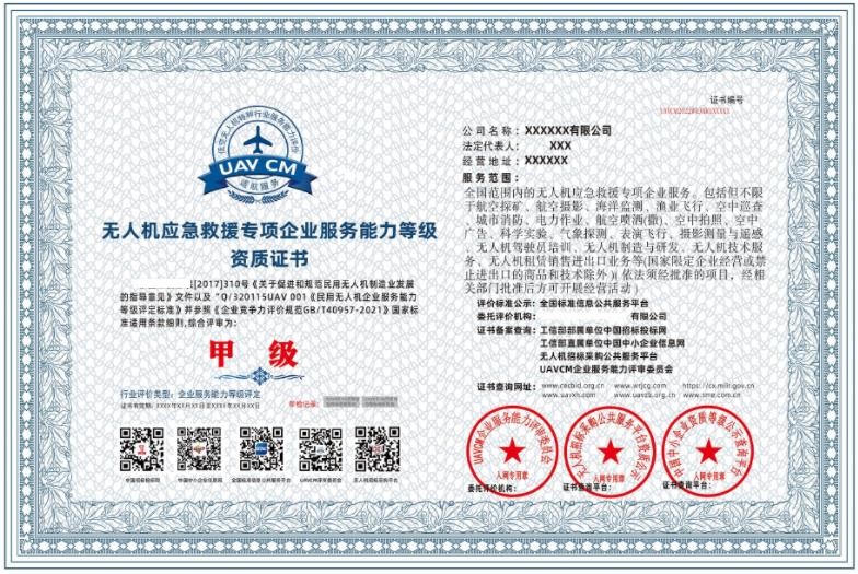 无人机应急救援专项企业服务能力等级甲级资